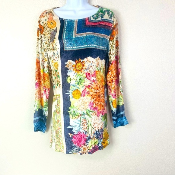 Soft Surroundings Ashbury Floral Patchwork Velvet Texture Tunic Size M - Picture 2 of 8